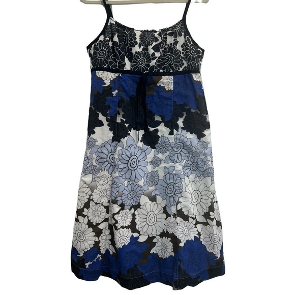 ESPRIT empire waist black, white and blue spaghetti straps midi summer dress - Picture 1 of 16